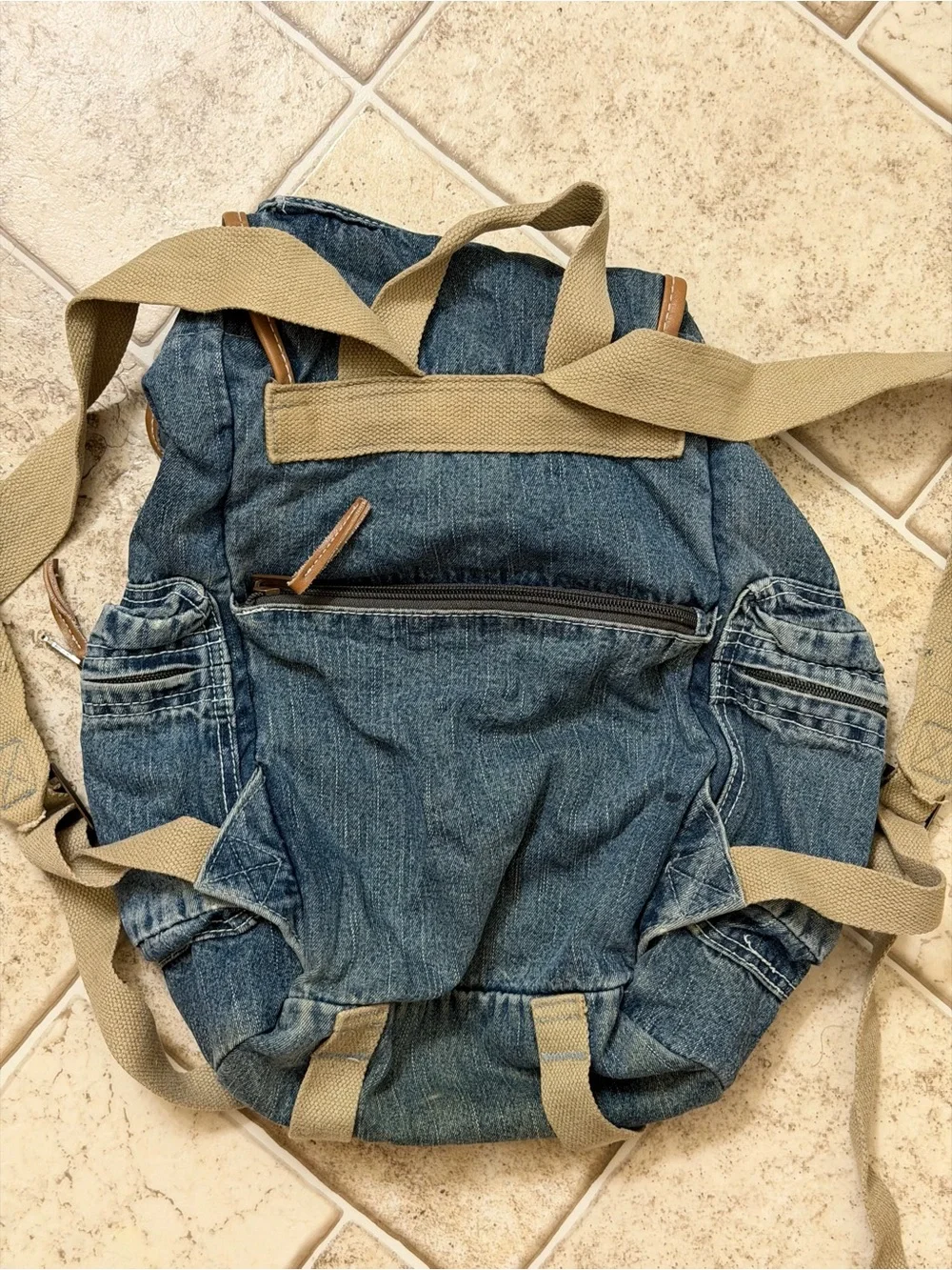 Denim Canvas Drawstring Backpack - Blue
